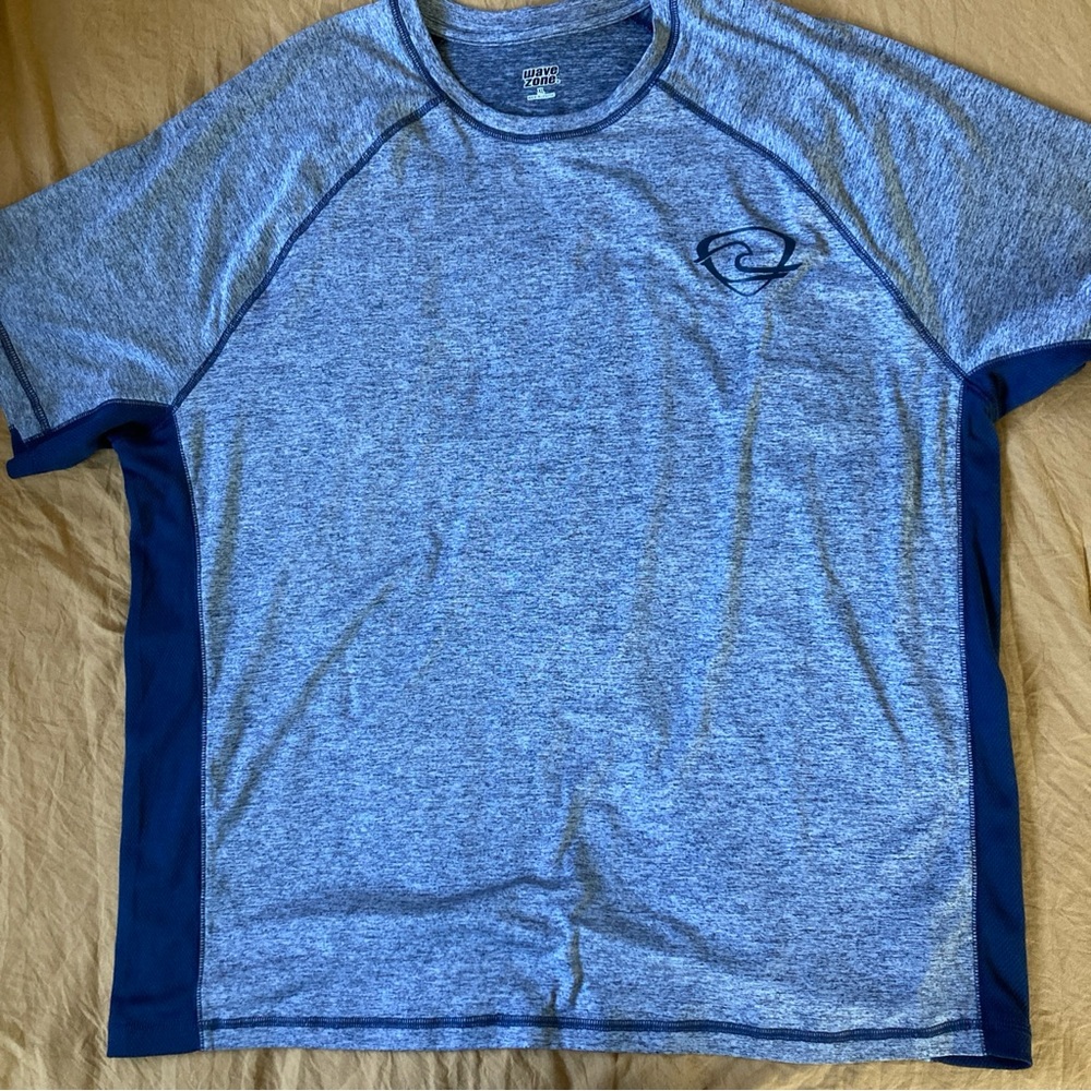 Wave Zone Mens Shirt Sz XL Navy Blue Short Sleeve Poly Span Dry Fit Fabric